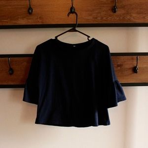 Navy Blue Bell Sleeve Crop Top Medium
